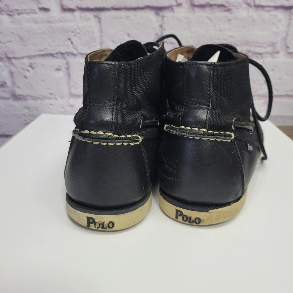 Polo Ralph Lauren Brawley Leather Canvas Chukka Ankle Boots 12D Black Lace Shoes
